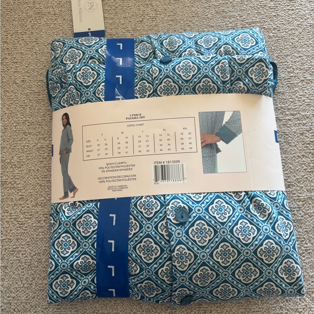 Flora Nikrooz Teal and White Patterned Pajama Set - Picture 2 of 4